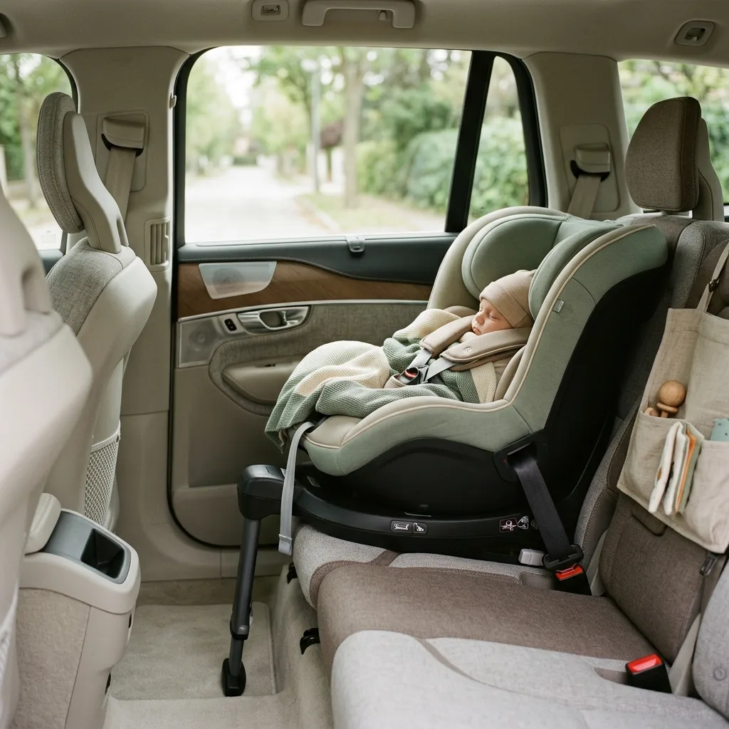 Silla de coche a contramarcha instalada para proteger cuello y cabeza del bebé
